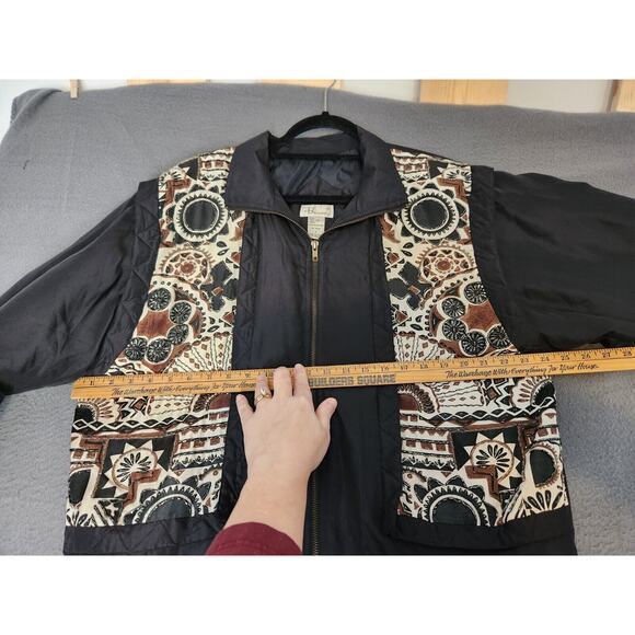 Vintage Bocoo Black Full-Zip 80s 90s 100% Silk Jacket Windbreaker Lined M‎ Beads - Picture 6 of 10